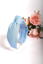 Blue top knot linen headband Blue hairband Sky blue women headband Summer headband Wedding outfit Ladies headband