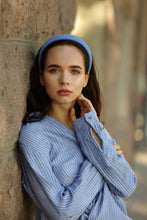 Blue linen headband Padded  blue linen hairband Summer headband Classic headband 3cm/2.5cm/2cm wide