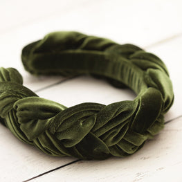 Green headpiece Braided headband Green velvet headband Hairband women spring headbands for women