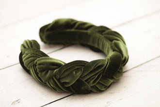 Green headpiece Braided headband Green velvet headband Hairband women spring headbands for women