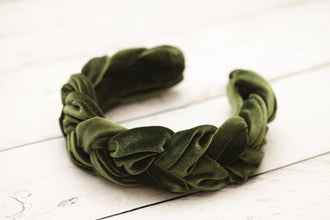 Green headpiece Braided headband Green velvet headband Hairband women spring headbands for women