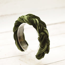 Green headpiece Braided headband Green velvet headband Hairband women spring headbands for women