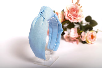 Blue top knot linen headband Blue hairband Sky blue women headband Summer headband Wedding outfit Ladies headband