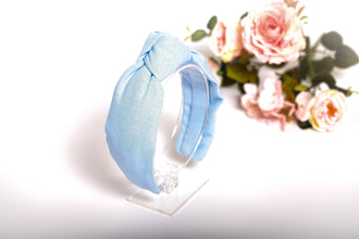 Blue top knot linen headband Blue hairband Sky blue women headband Summer headband Wedding outfit Ladies headband