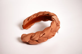 Terracotta satin braided headband Plaited tan headband Braided gold brown aliceband Duchess plaited headband Chunky hairband silk headband