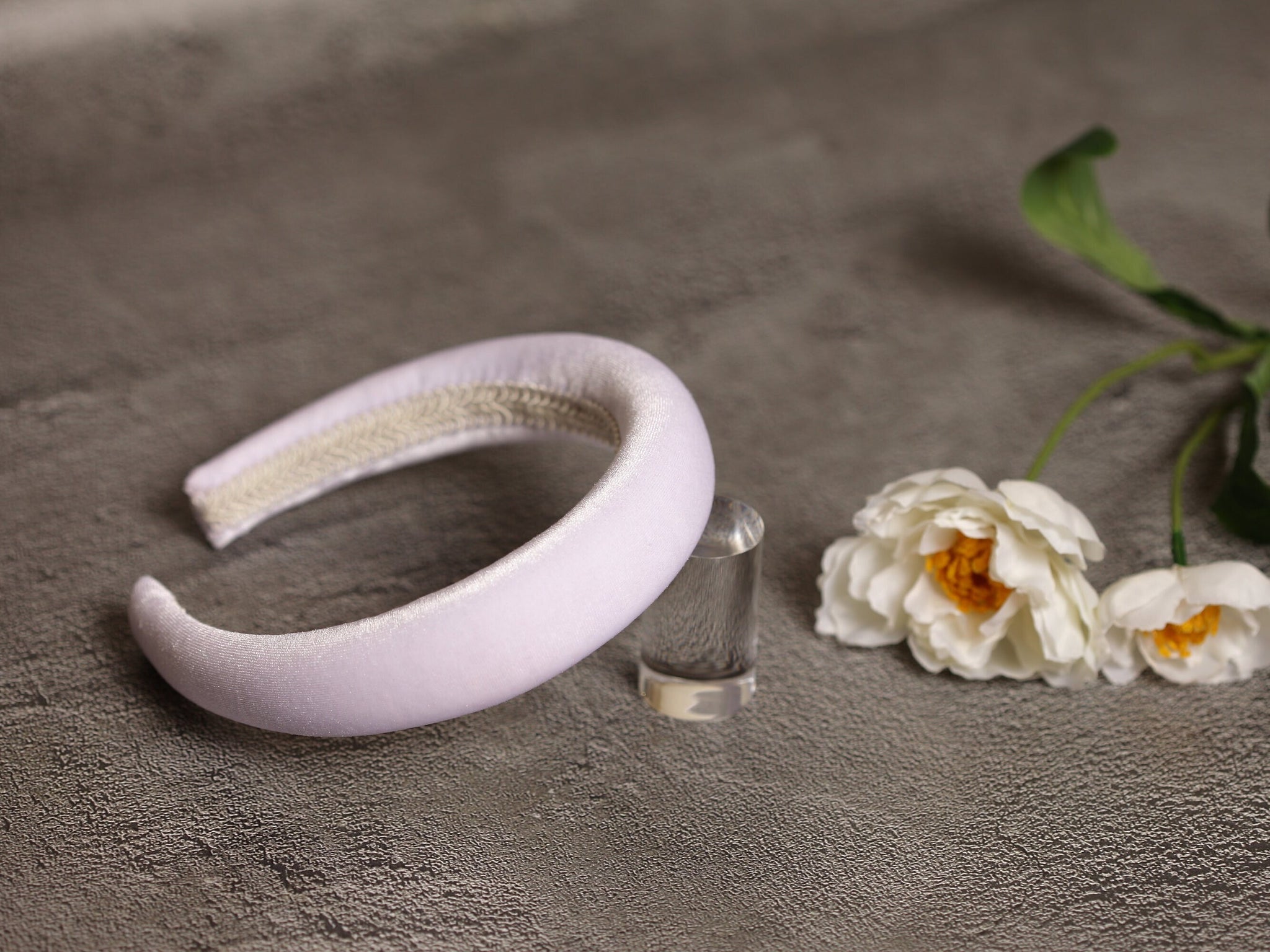 White padded headband Velvet headband White hair band Bridal headpiece 2.5 cm wide