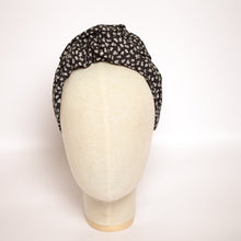 Top knot headband Knotted headband No slip headband Black knot headband with white flowers Spring headband Cotton headband