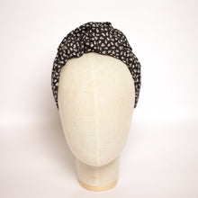 Top knot headband Knotted headband No slip headband Black knot headband with white flowers Spring headband Cotton headband