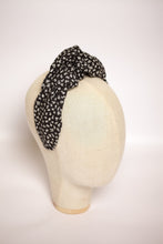 Top knot headband Knotted headband No slip headband Black knot headband with white flowers Spring headband Cotton headband