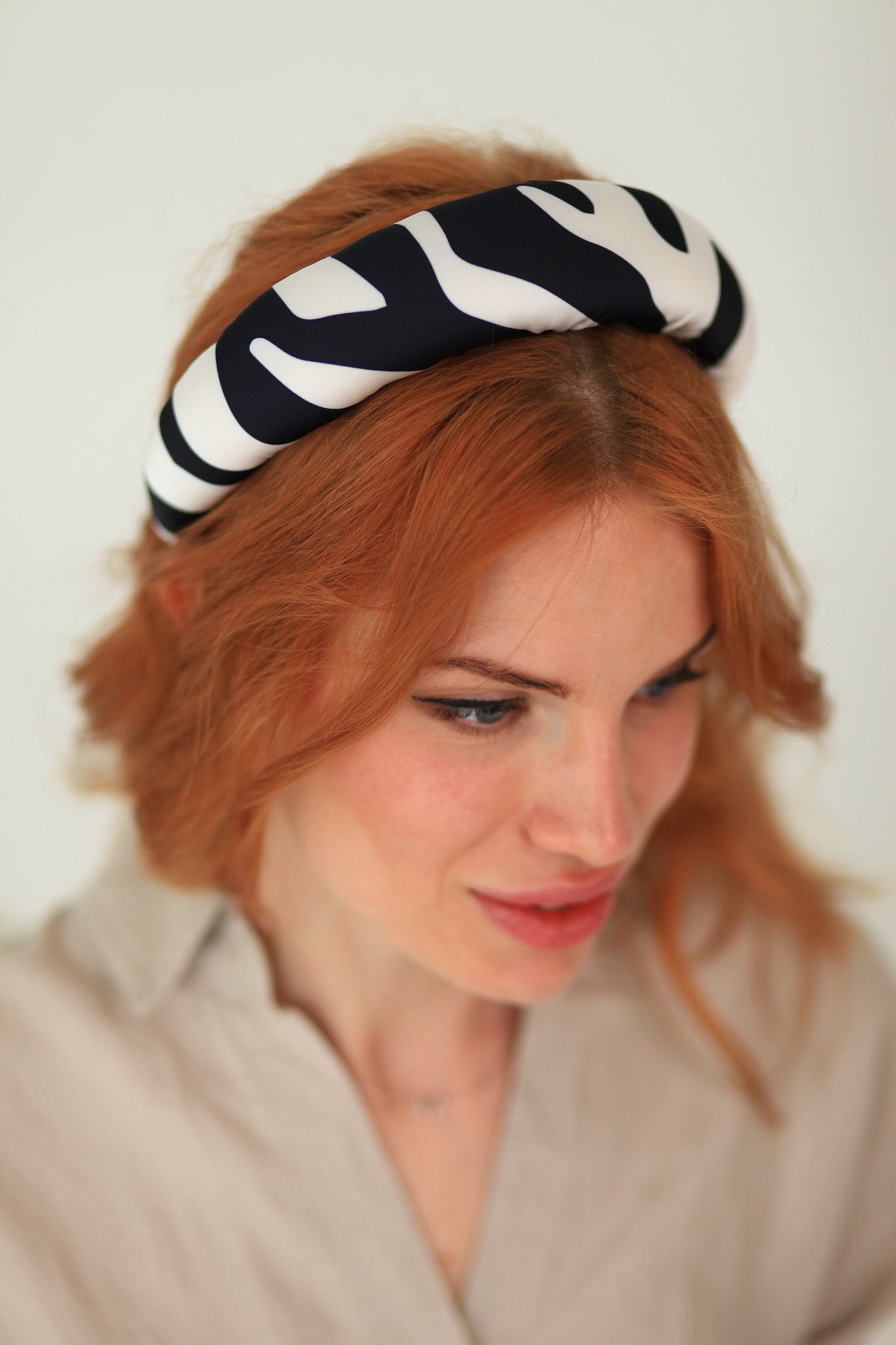 Animal print headband Black and white headband Padded headband Satin headband Silk headband