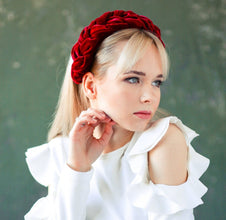 Red velvet braided headband Wine padded hairband Red braid headband Women headband