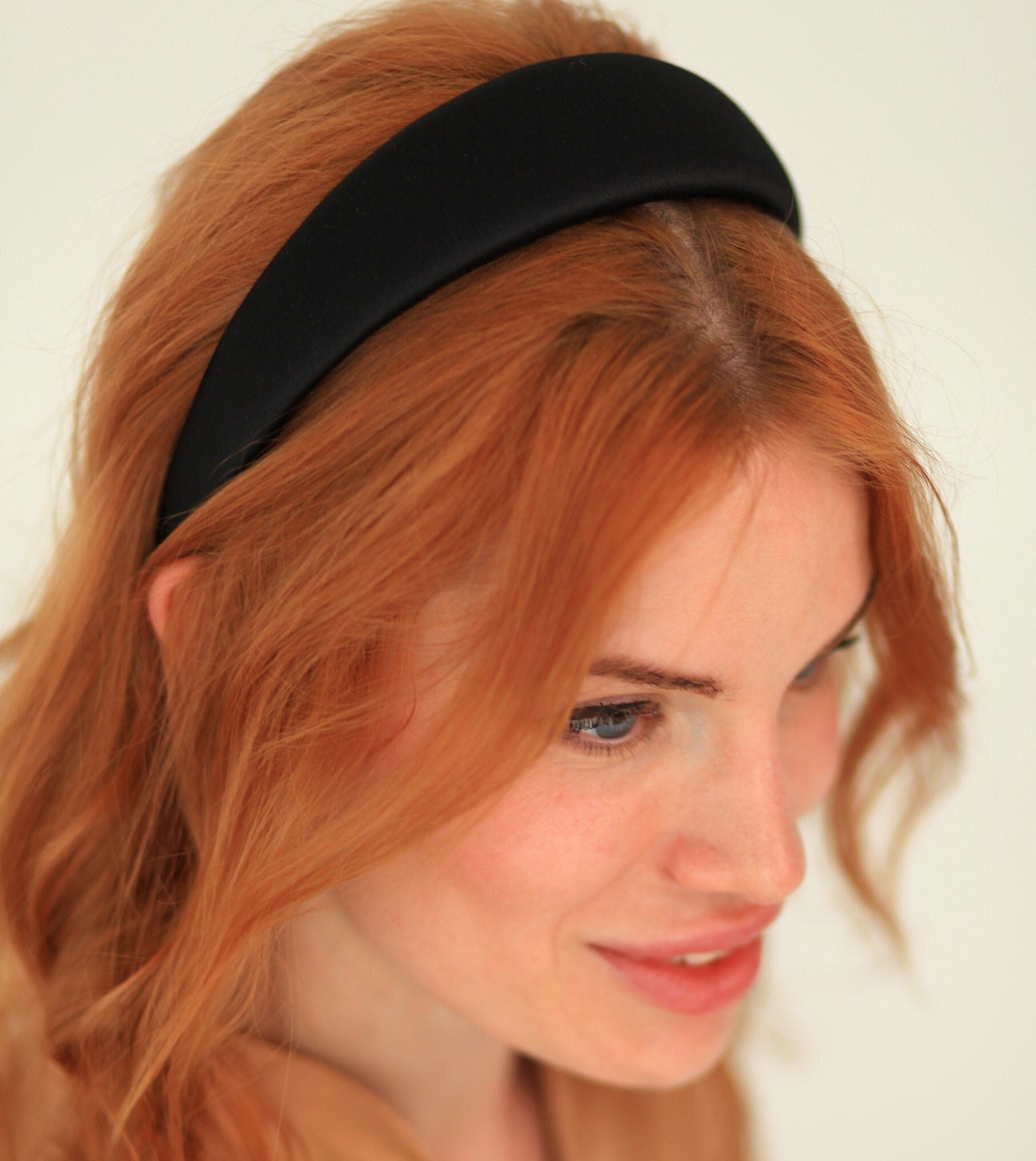 Black silk headband,padded headband,Wide Padded headband,classic headband,black satin headband